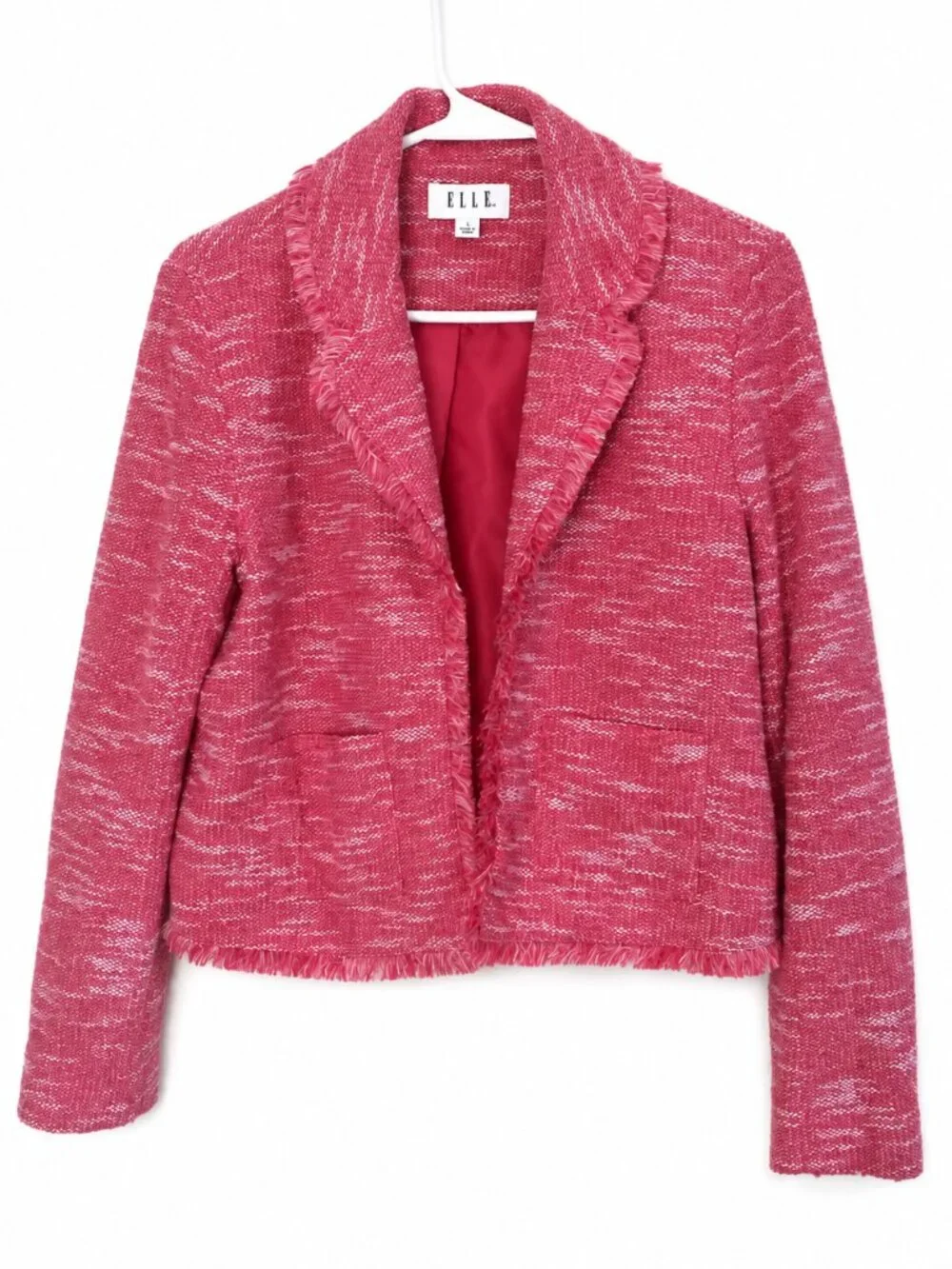 ELLE Pink/Red Tweed Blazer Jacket – Academic Chic Preppy Statement Piece - Picture 2 of 4